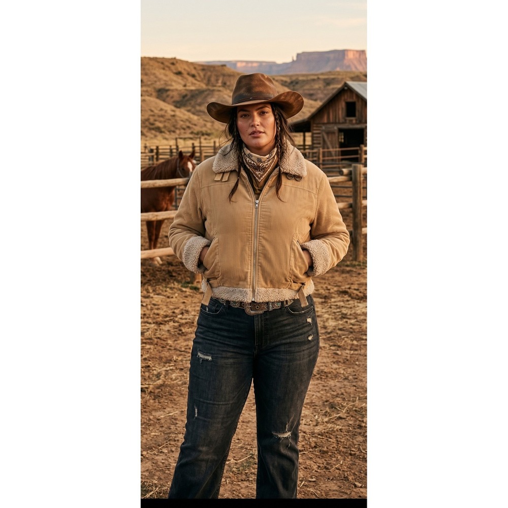 Womens Jacket Corduroy Fleece Lining & Trim 2X 20-22W Coat Cropped Western Barn
